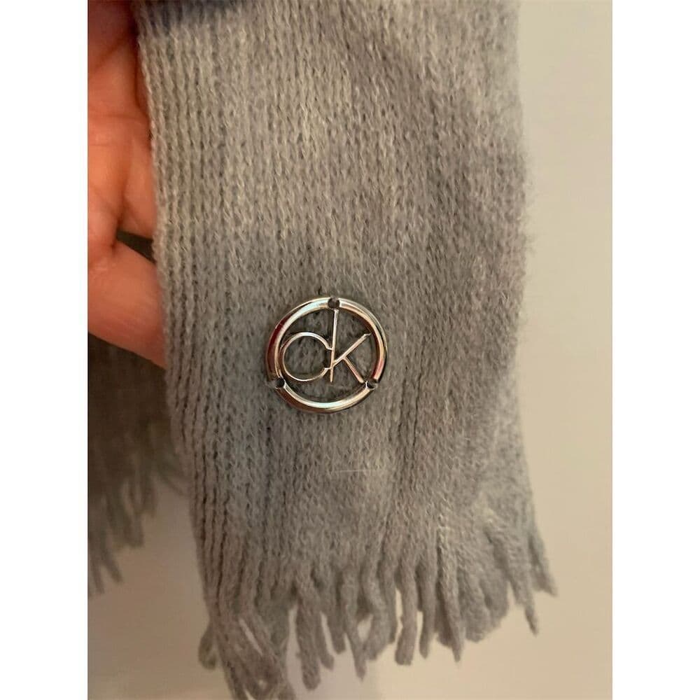 Calvin Klein Unisex Gray Soft Winter Scarf w Fringe and Logo Accent Great Gift - Thumbnail 4