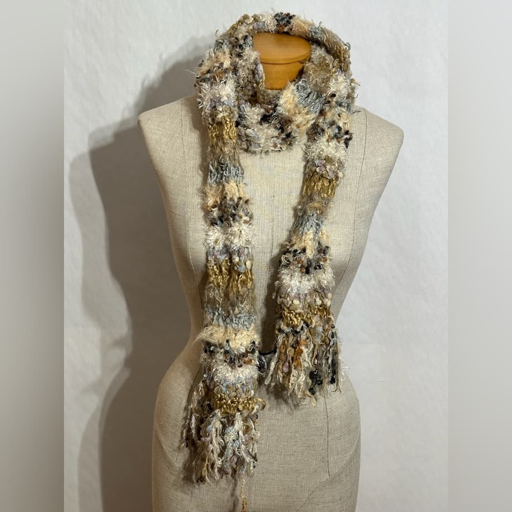 Chunky Textured Neutral Fringe Scarf Winter Resort Quiet Luxury - Thumbnail 4