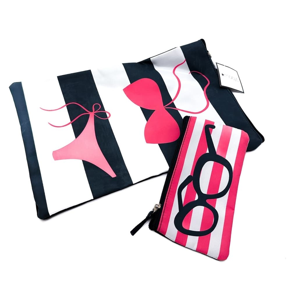 NWT Macys 2 Piece Swim Bikini / Cosmetic and Travel Bag Set