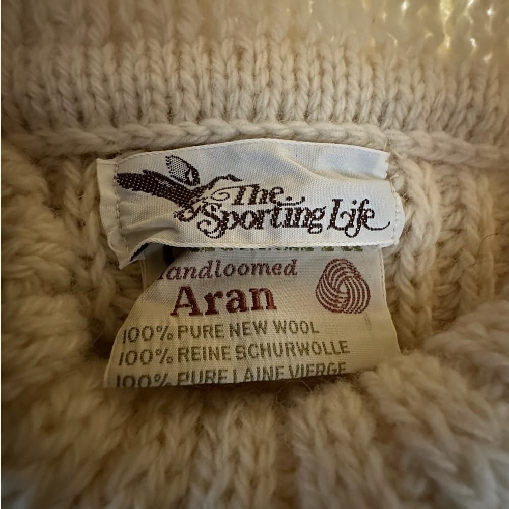 NWT The Sporting Life Vintage Irish Aran Roll Neck Sweater 38 Hand Loomed Wool - Thumbnail 8