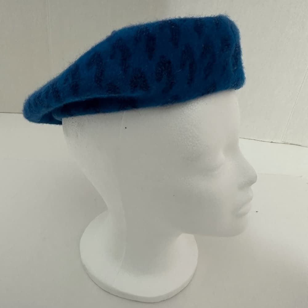 BCBGeneration Blue Print Beret Hat Wool Blend Fuzzy Parisian French Girl Chic - Thumbnail 4