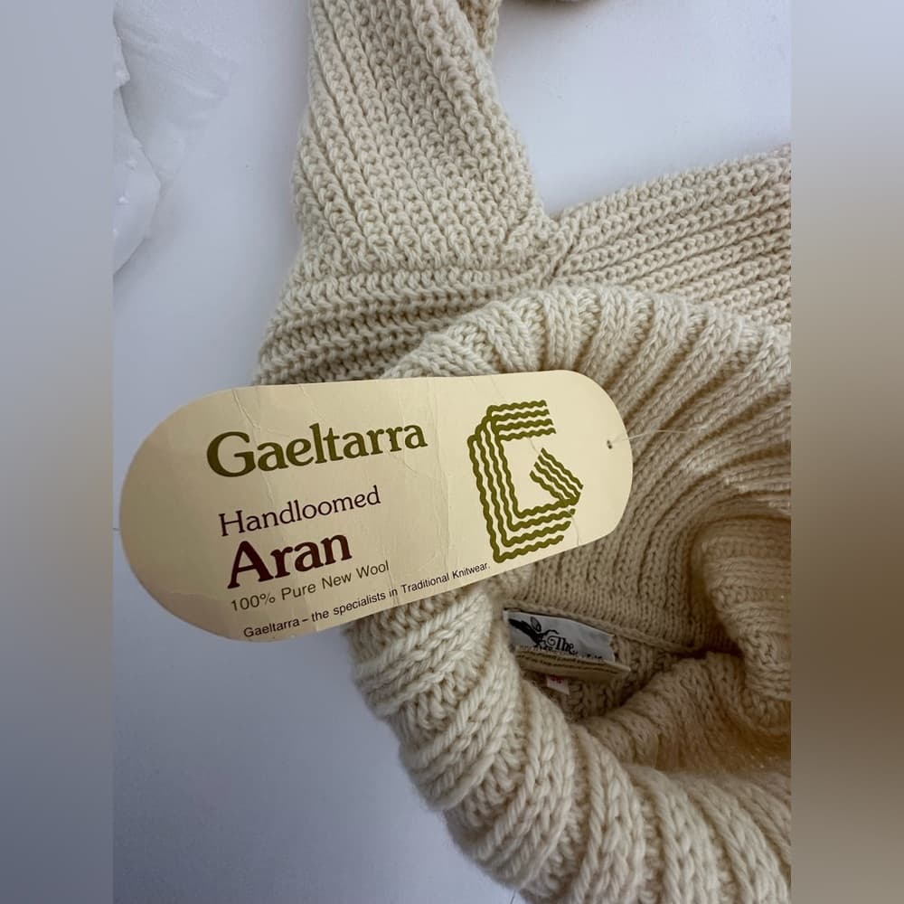 NWT The Sporting Life Vintage Irish Aran Roll Neck Sweater 38 Hand Loomed Wool - Thumbnail 3