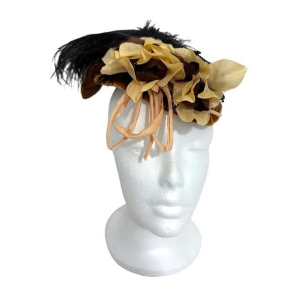 Elsie Massey Vintage Fascinator Hat w/ Flowers & Feathers | Dark Academia Royal - Thumbnail 8