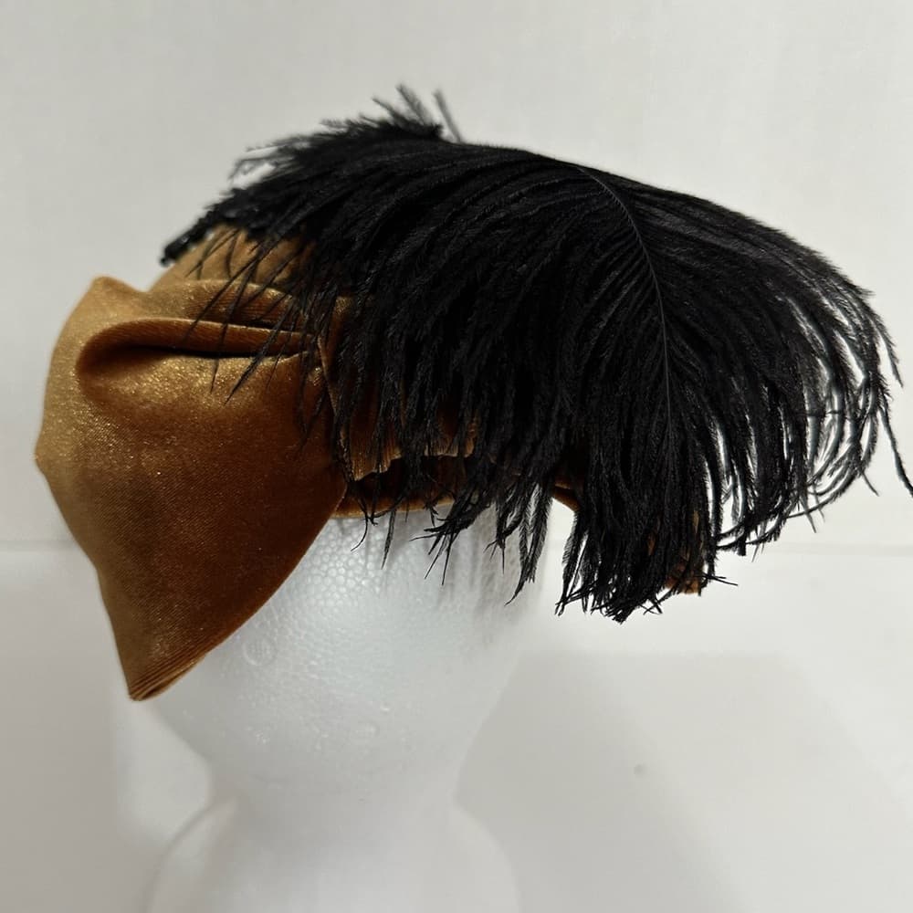 Elsie Massey Vintage Fascinator Hat w/ Flowers & Feathers | Dark Academia Royal - Thumbnail 3