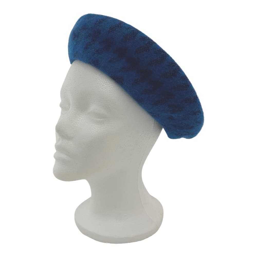 BCBGeneration Blue Print Beret Hat Wool Blend Fuzzy Parisian French Girl Chic - Thumbnail 6
