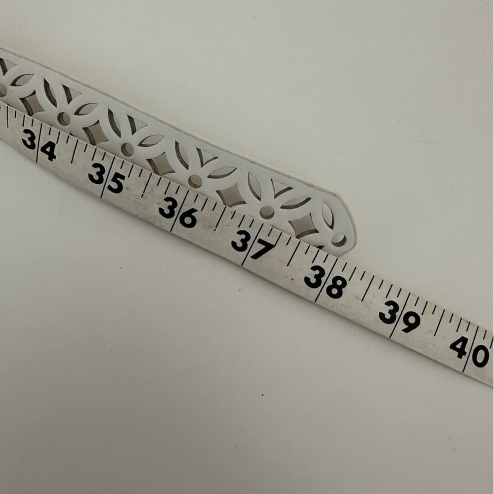 Vintage White Y2K Laser-Cut Floral Wide Belt with Silver Buckle 38”