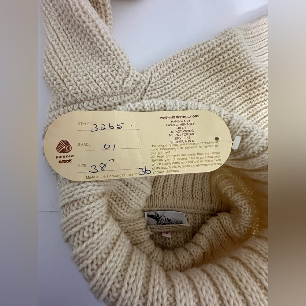 NWT The Sporting Life Vintage Irish Aran Roll Neck Sweater 38 Hand Loomed Wool - Thumbnail 4