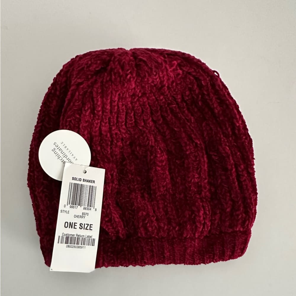 NWT Charter Club Cherry Red Chenille Knit Beanie Hat One Size Winter Essential