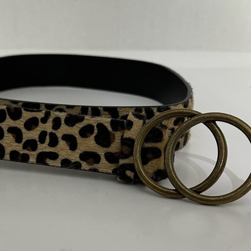 Leopard Print Double Ring Buckle Belt 37-39” Animal Print Y2K Accessory - Thumbnail 2