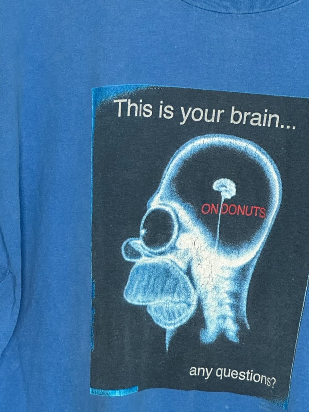 Vintage Homer Simpson Brain Donuts X-Ray Graphic Blue T Shirt Adult Unisex XL