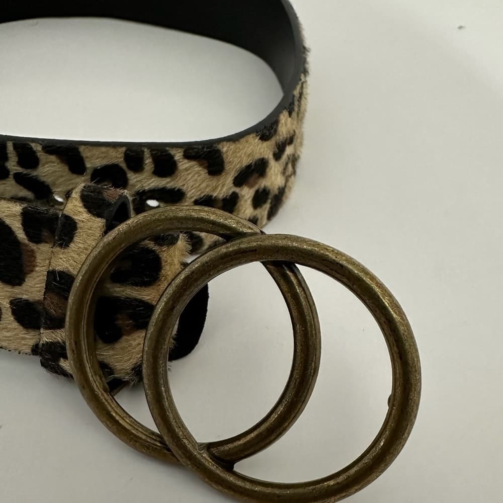 Leopard Print Double Ring Buckle Belt 37-39” Animal Print Y2K Accessory - Thumbnail 3