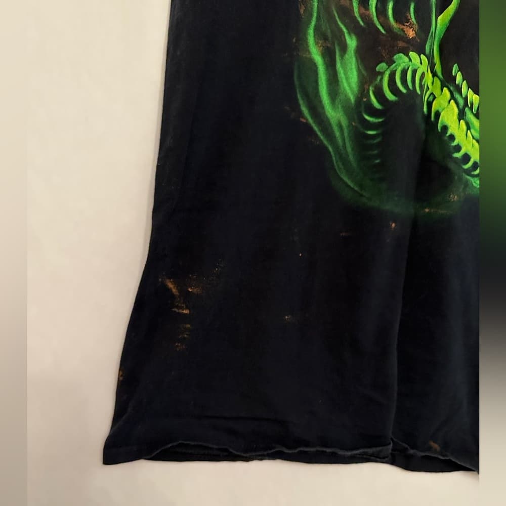 Vintage Y2K Neon Skull Skeleton Grim Reaper Snake Python Black Large T-Shirt - Thumbnail 8