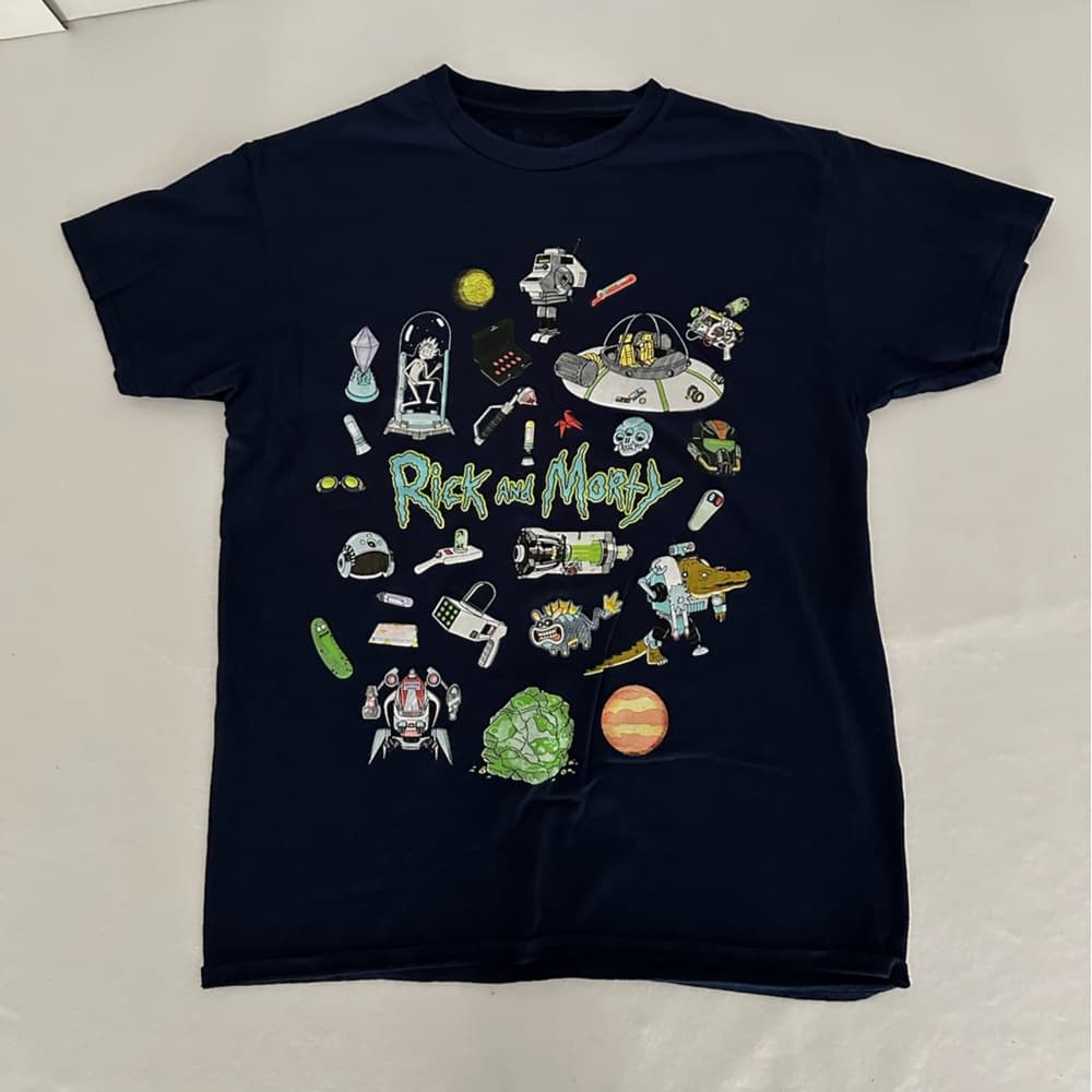 Rick and Morty Black Graphic Tee Sci-Fi Cartoon Network Pickle Unisex Medium