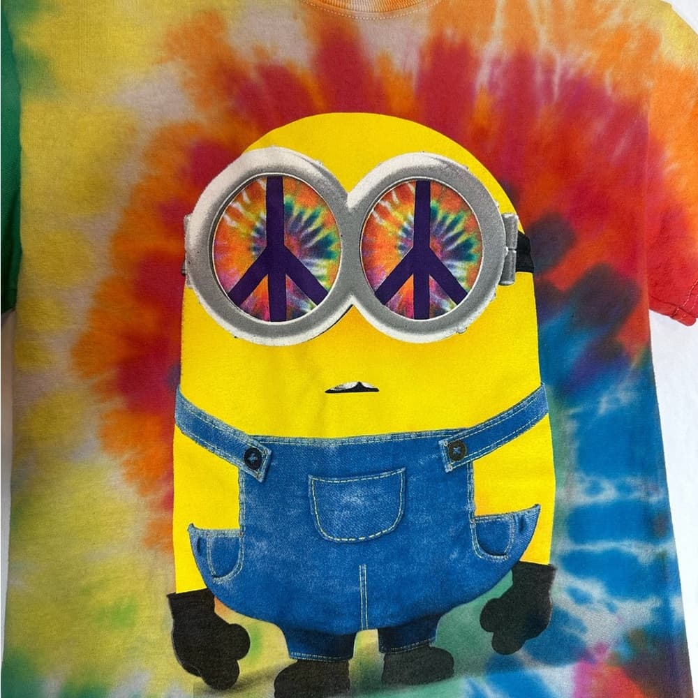 Minions Despicable Me Tie-Dye T-Shirt Size Small Peace Sign Glasses Graphic Tee - Thumbnail 5