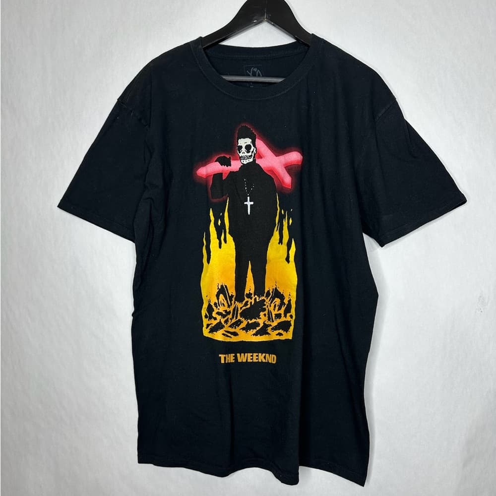 The Weeknd Official XO Starboy Black T Shirt Skeleton Flame Cross XL Streetwear