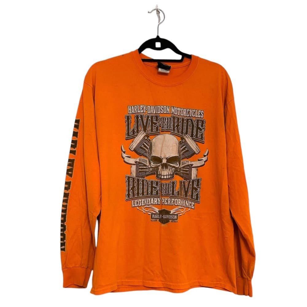 Harley-Davidson Orange Long Sleeve Tee Six Bends Florida Y2K Men’s Size Large - Thumbnail 14