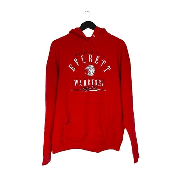 Everett Warriors Academia Red Graphic Hoodie Retro School Spirit Large Unisex - Thumbnail 7