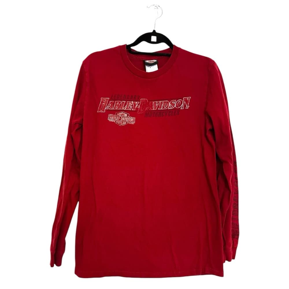 Harley-Davidson Legendary Motorcycles Long Sleeve Shirt Deep Red Y2K Size Medium - Thumbnail 13