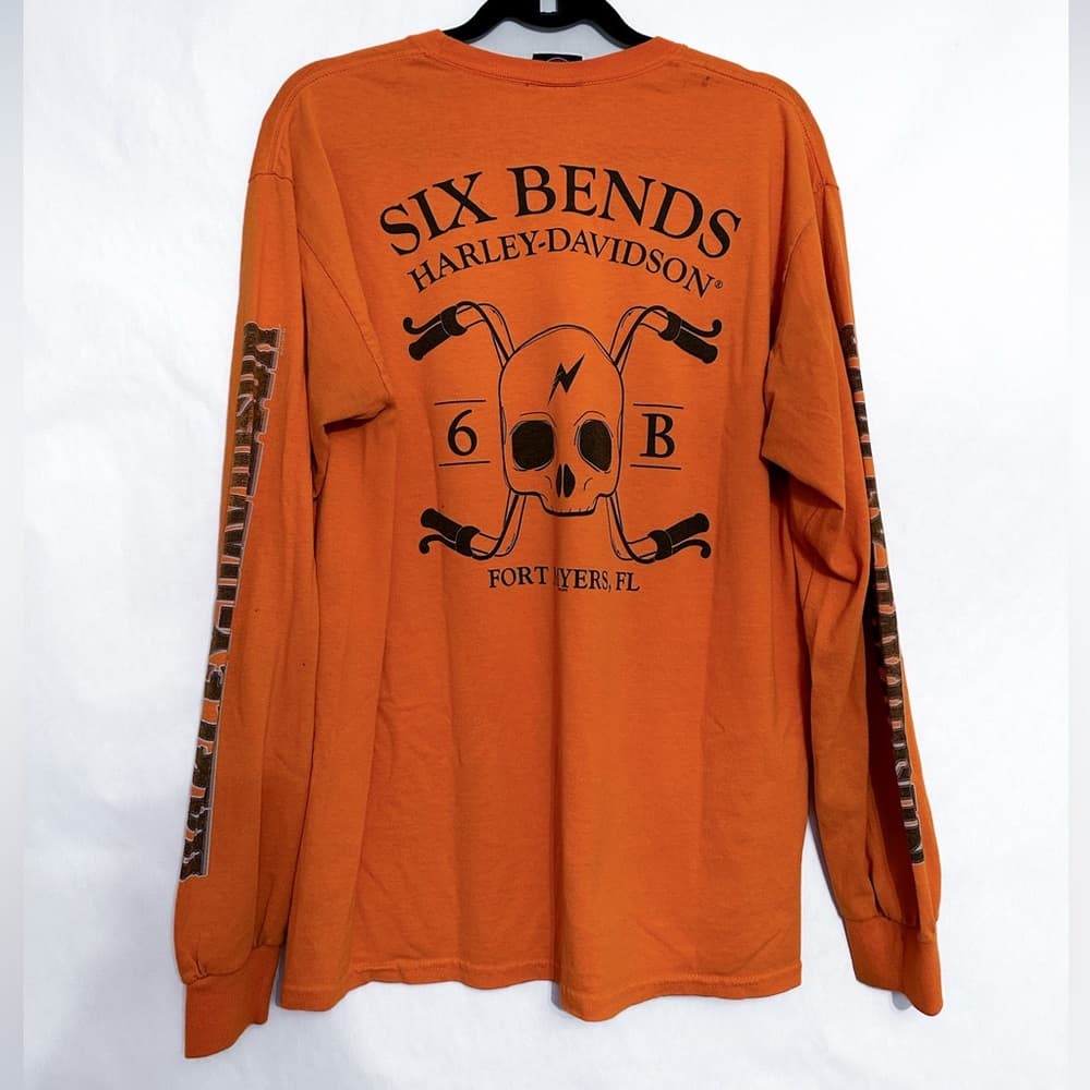 Harley-Davidson Orange Long Sleeve Tee Six Bends Florida Y2K Men’s Size Large - Thumbnail 3