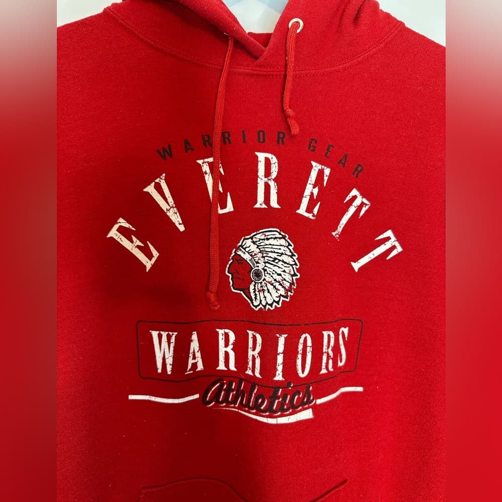 Everett Warriors Academia Red Graphic Hoodie Retro School Spirit Large Unisex - Thumbnail 3