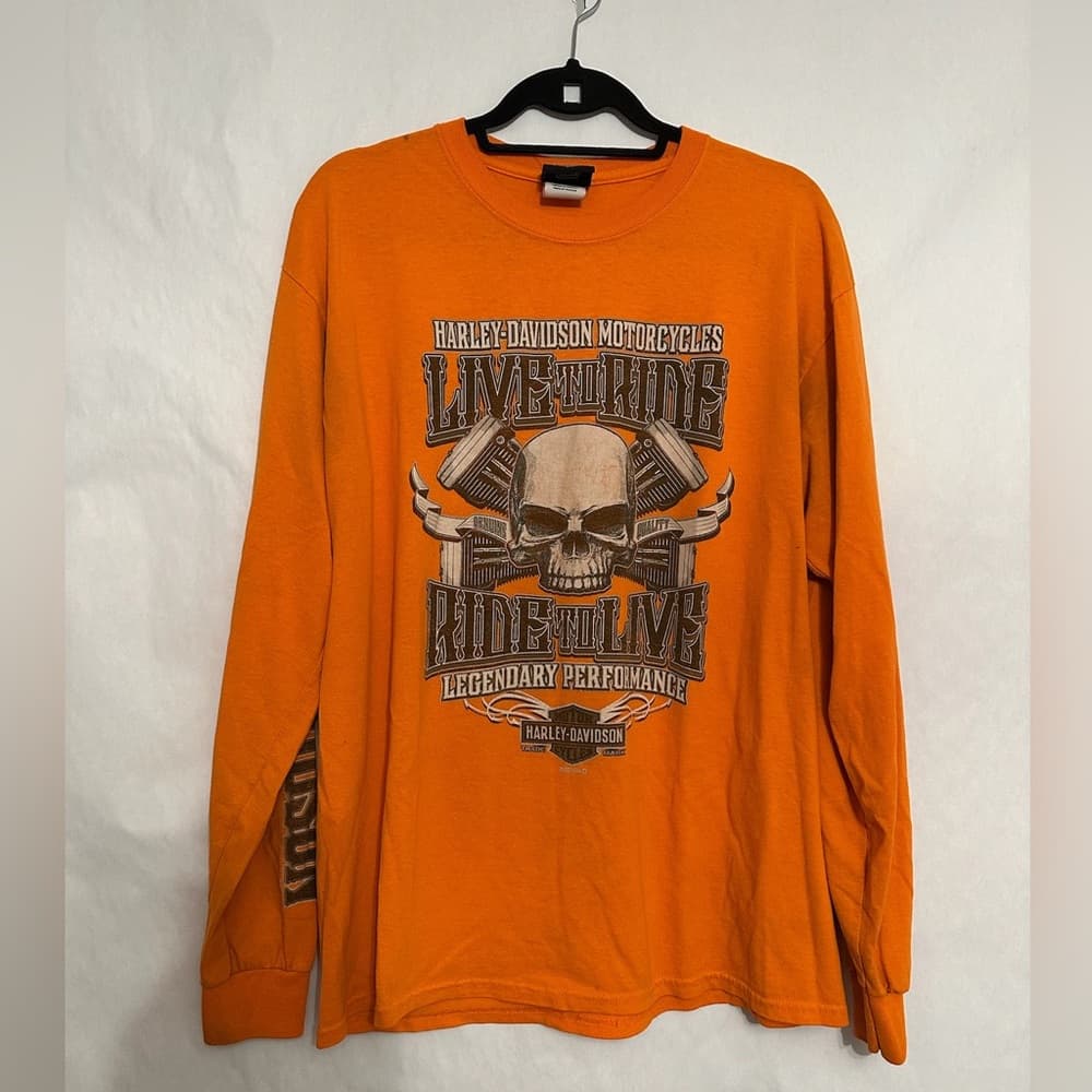 Harley-Davidson Orange Long Sleeve Tee Six Bends Florida Y2K Men’s Size Large - Thumbnail 10