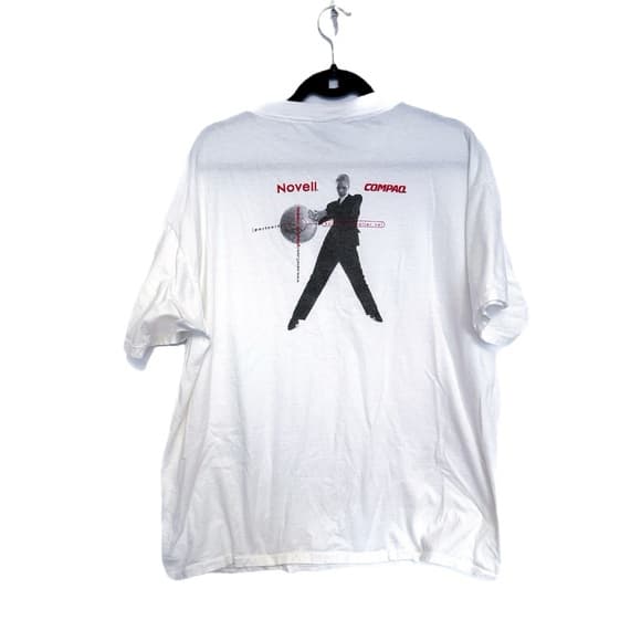 Novell x Compaq Vintage Graphic T-Shirt Oneita Power-T XL White 90s Tech Promo - Thumbnail 11