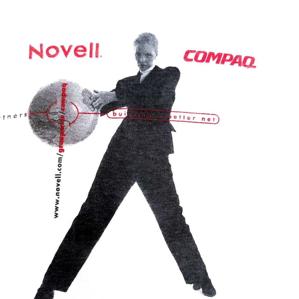 Novell x Compaq Vintage Graphic T-Shirt Oneita Power-T XL White 90s Tech Promo - Thumbnail 3
