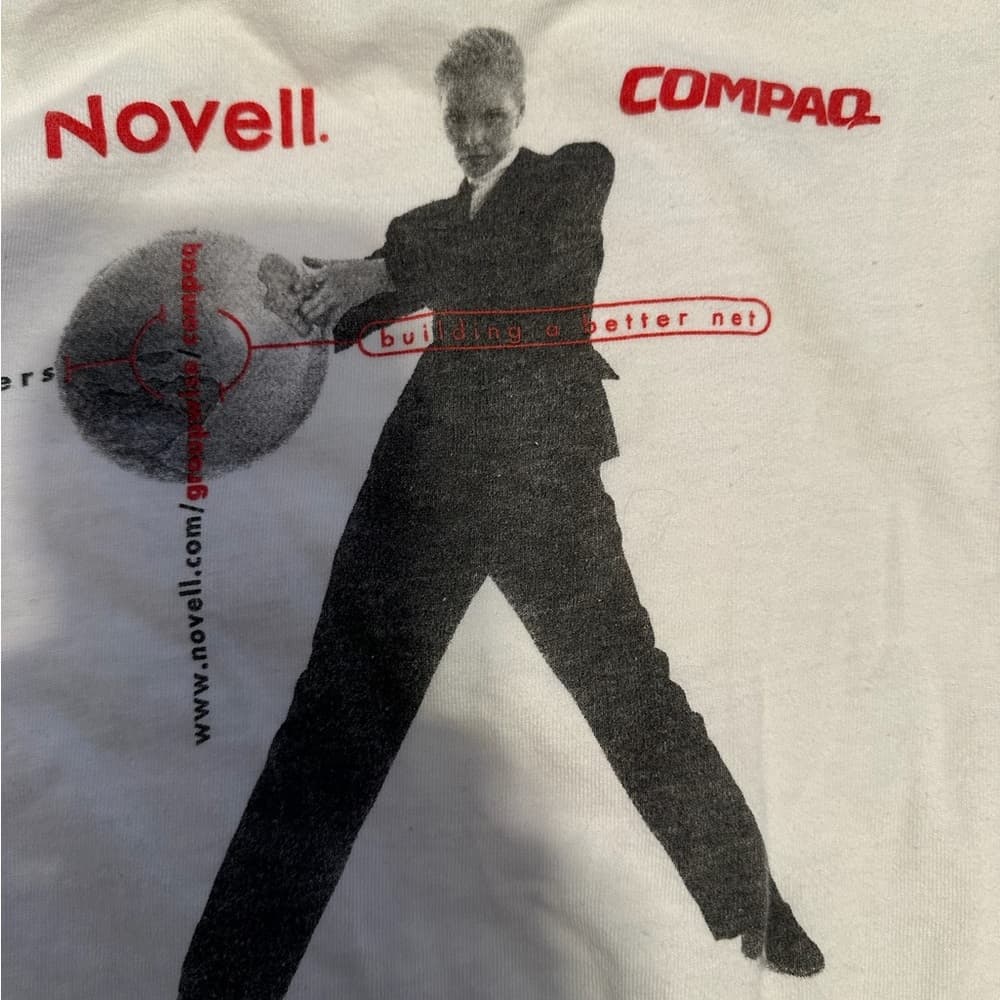 Novell x Compaq Vintage Graphic T-Shirt Oneita Power-T XL White 90s Tech Promo - Thumbnail 5
