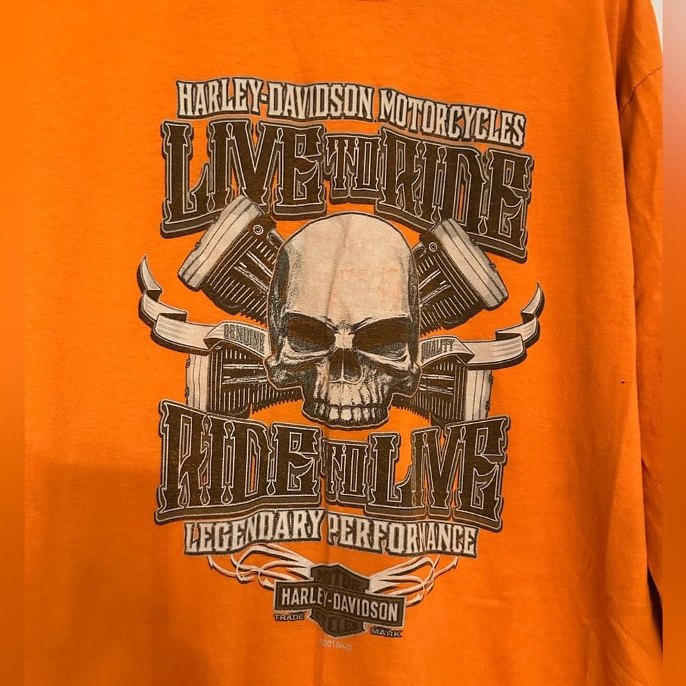 Harley-Davidson Orange Long Sleeve Tee Six Bends Florida Y2K Men’s Size Large - Thumbnail 11