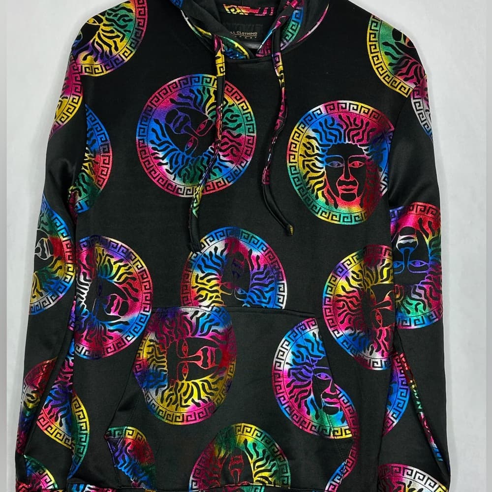NWT Drill Clothing Company Black Rainbow Medusa Hoodie Mens Medium Streetwear
