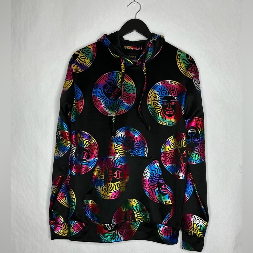 NWT Drill Clothing Company Black Rainbow Medusa Hoodie Mens Medium Streetwear - Thumbnail 2