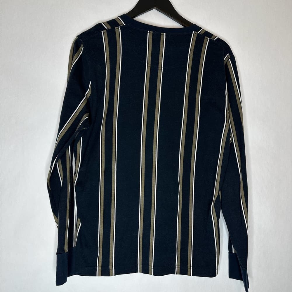 Hollister Long Sleeve Striped Logo Tee - Navy Tan Stripe Size Medium SEE NOTE - Thumbnail 2