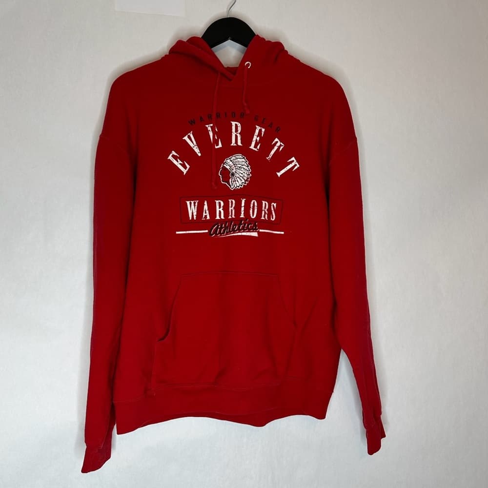 Everett Warriors Academia Red Graphic Hoodie Retro School Spirit Large Unisex - Thumbnail 2