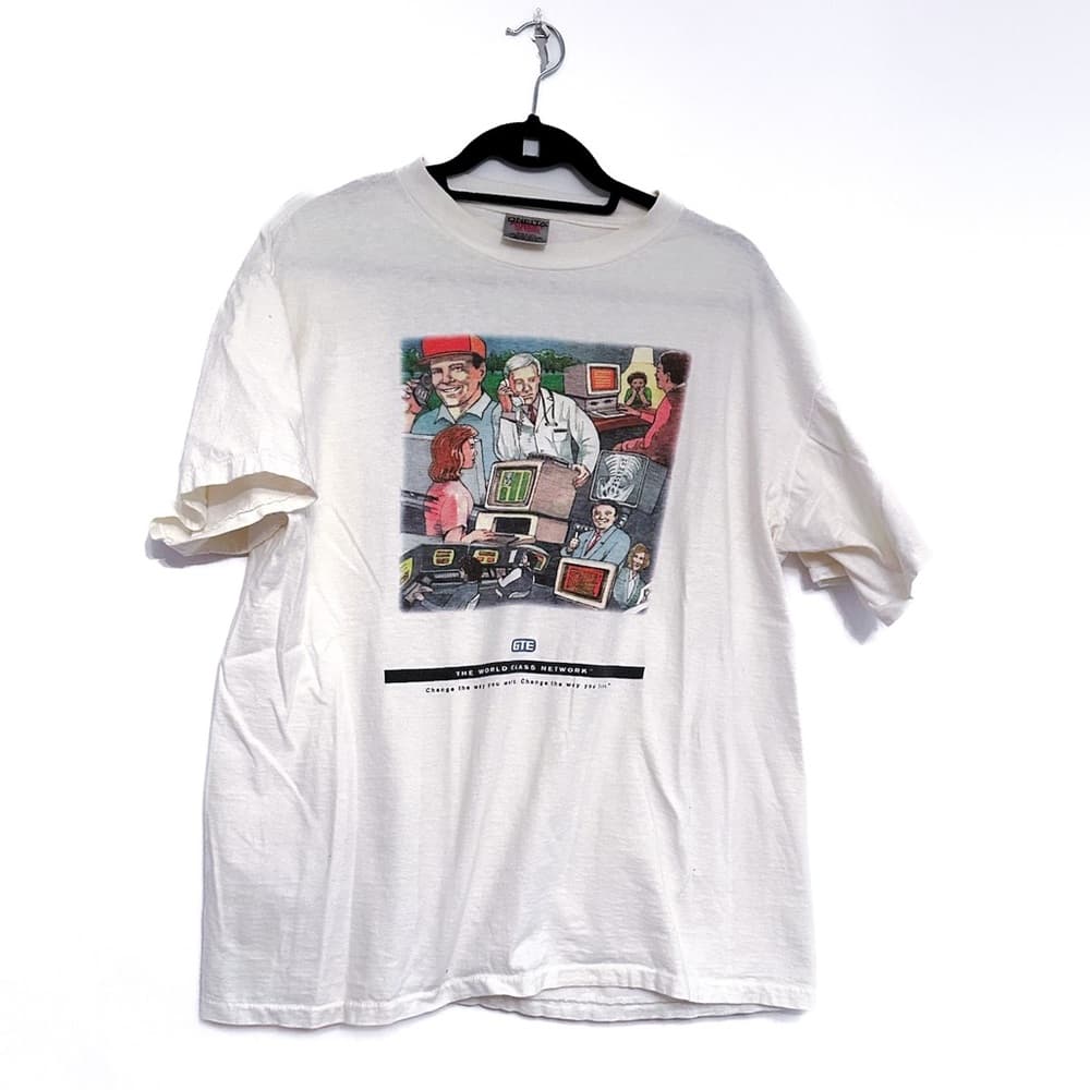 Vintage 90s TWC Network Promo T-Shirt Oneita Power Tee Tech Nostalgia Size XL - Thumbnail 2