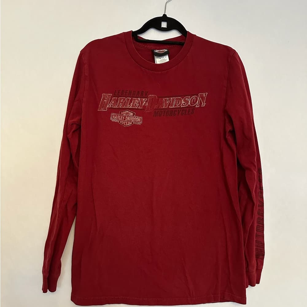 Harley-Davidson Legendary Motorcycles Long Sleeve Shirt Deep Red Y2K Size Medium - Thumbnail 11