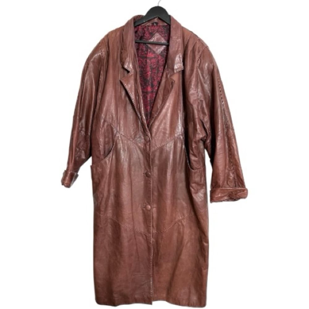 JF J. Ferrar Leather Trench Coat Brownish Red Vintage 80s 90s Large (SEE NOTES) - Thumbnail 14
