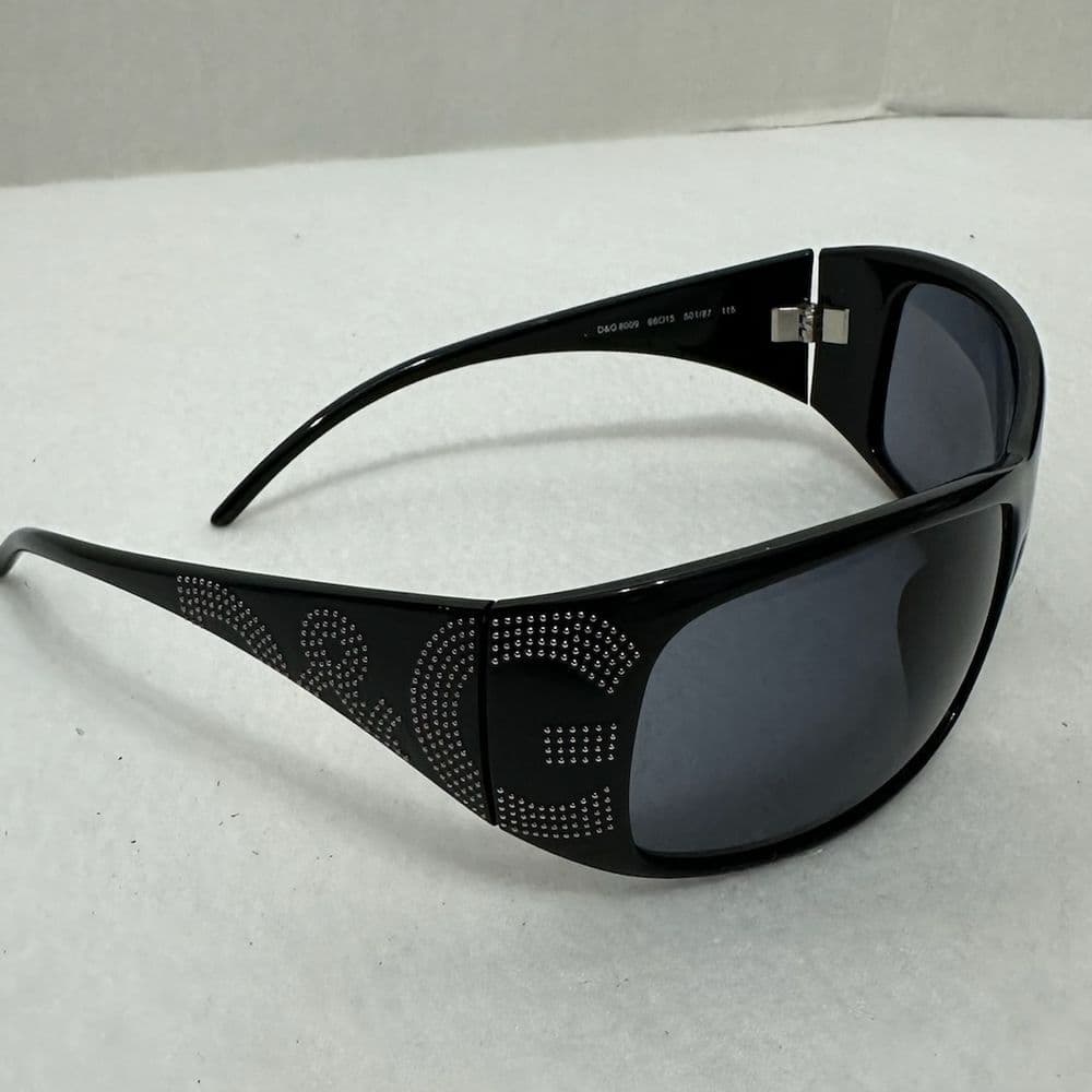 D&G Dolce and Gabbana Vintage Y2K Black 8009 "Studded" Rectangle Sunglasses - Thumbnail 12