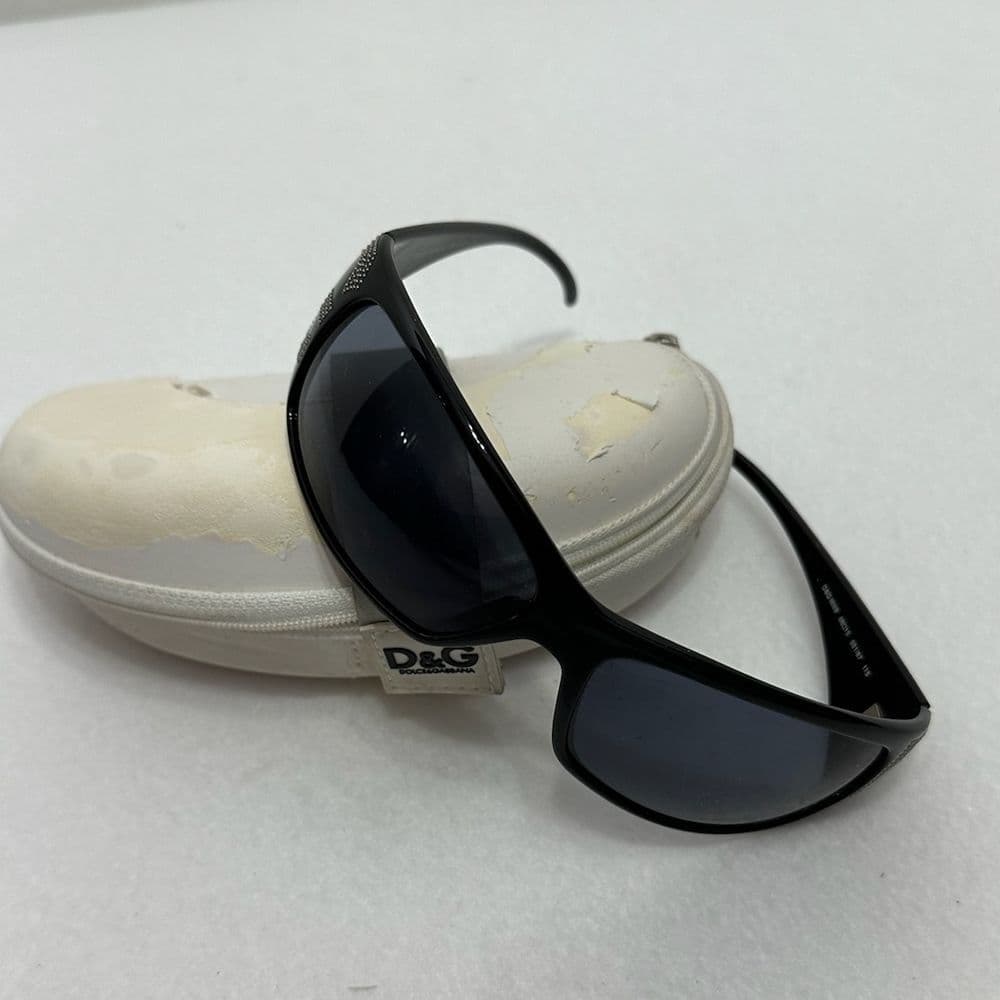 D&G Dolce and Gabbana Vintage Y2K Black 8009 "Studded" Rectangle Sunglasses - Thumbnail 11