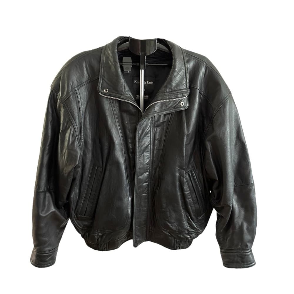 Kenneth Cole Vintage Black Leather Zip Jacket Thinsulate Lining Size XL X-Large - Thumbnail 4