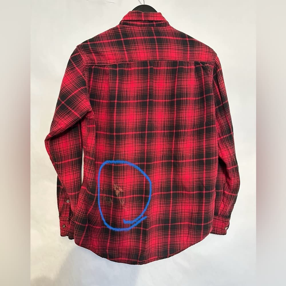 Faded Glory Red Black Plaid Flannel Shirt Size Small (34-36) FLAWED SEE NOTE - Thumbnail 2