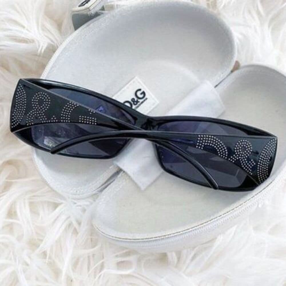 D&G Dolce and Gabbana Vintage Y2K Black 8009 "Studded" Rectangle Sunglasses - Thumbnail 7