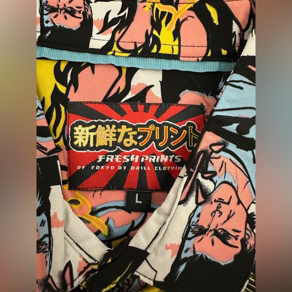 NWT Fresh Prints Tokyo Drill Clothing Button Shirt Anime Manga Streetwear Large - Thumbnail 4
