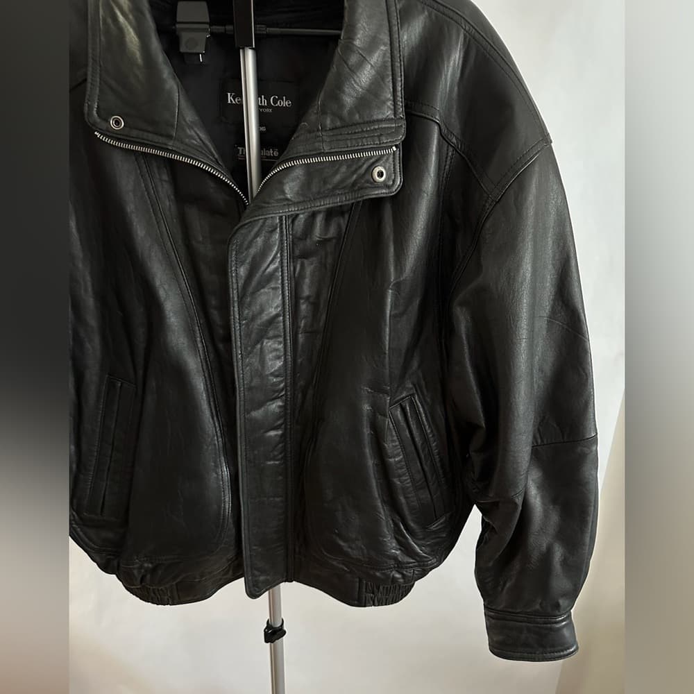 Kenneth Cole Vintage Black Leather Zip Jacket Thinsulate Lining Size XL X-Large - Thumbnail 2