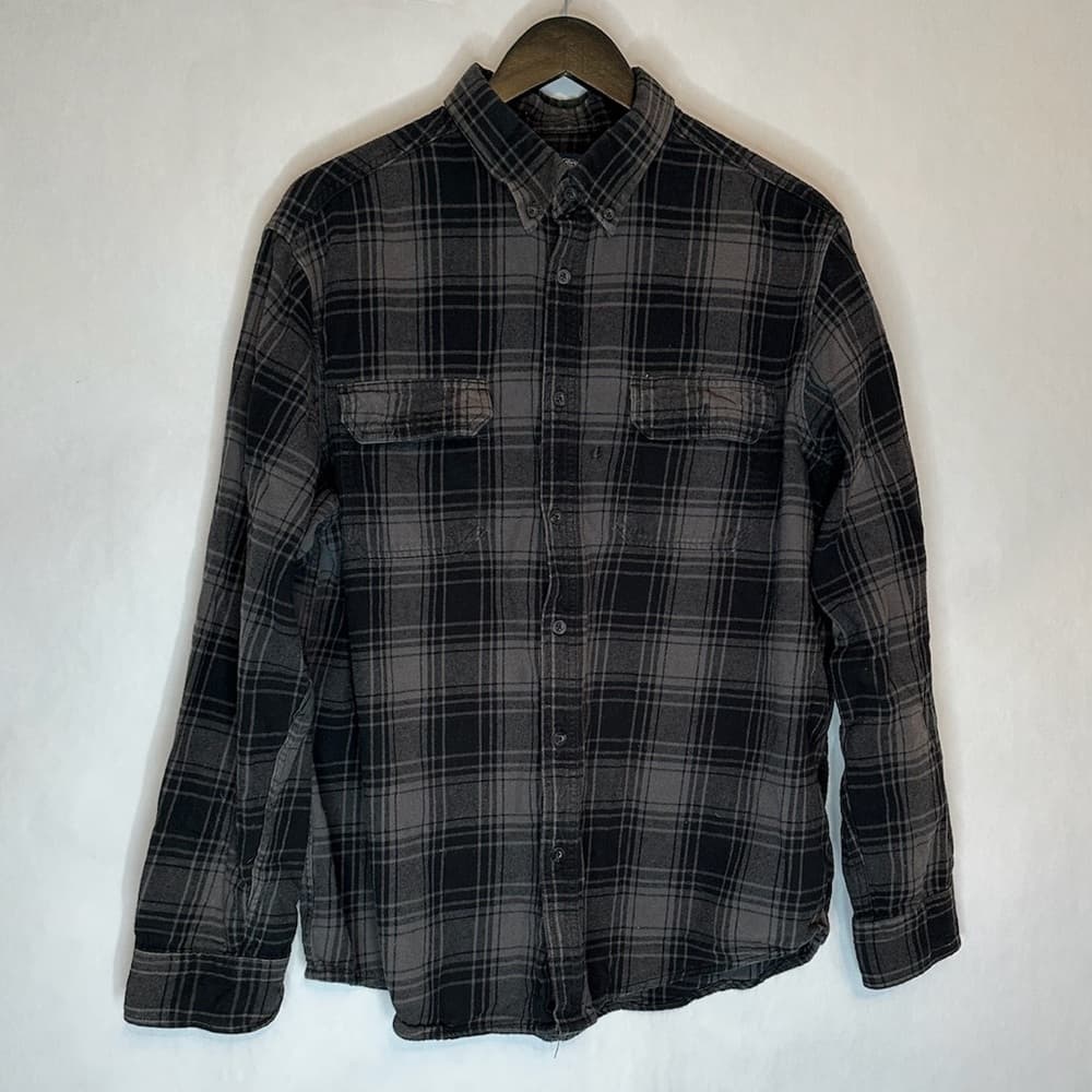 Faded Glory Black Grey Plaid Flannel Button Down Shirt Size XL (46–48) - Thumbnail 3