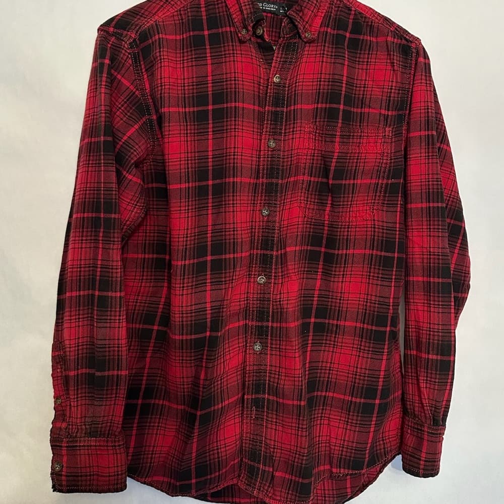 Faded Glory Red Black Plaid Flannel Shirt Size Small (34-36) FLAWED SEE NOTE - Thumbnail 6