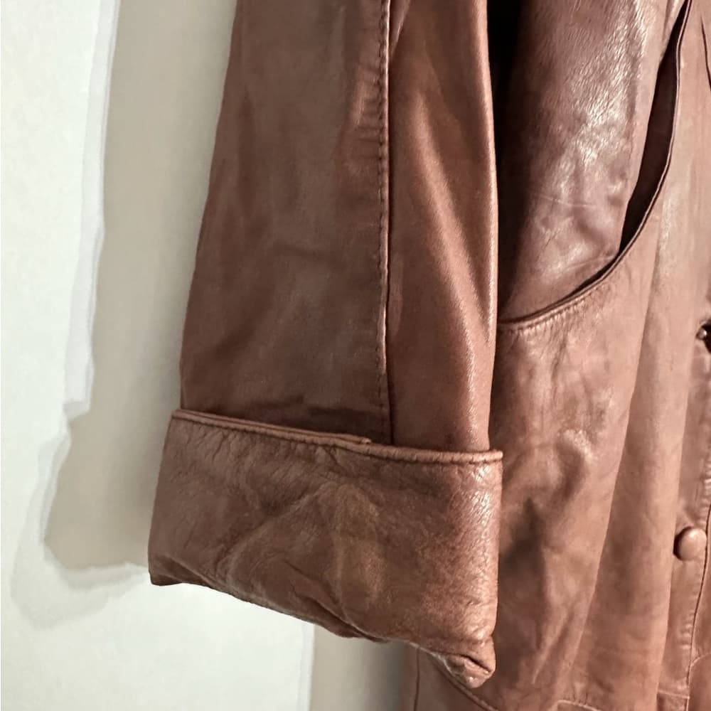 JF J. Ferrar Leather Trench Coat Brownish Red Vintage 80s 90s Large (SEE NOTES) - Thumbnail 3