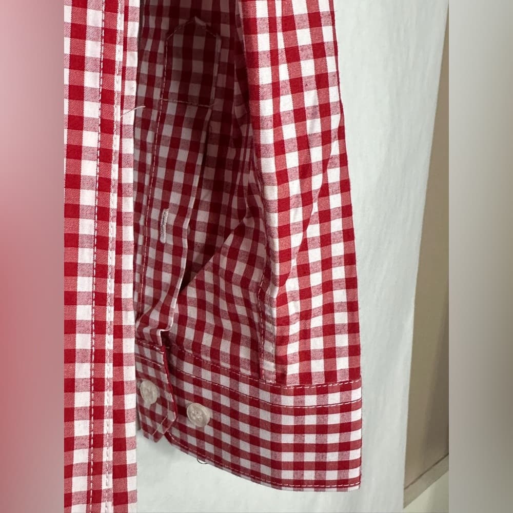 NWT Galaxy by Harvic Burgundy Red Gingham Slim Fit Button-Down Shirt Mens Medium - Thumbnail 4