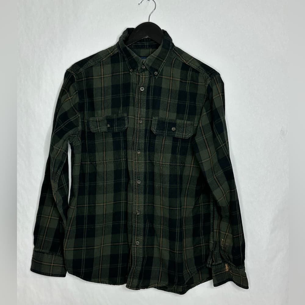 Faded Glory Forest Moss Green Plaid Button Down Flannel Shirt Medium SEE NOTES - Thumbnail 5