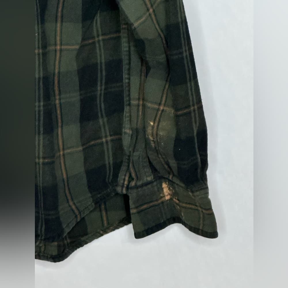 Faded Glory Forest Moss Green Plaid Button Down Flannel Shirt Medium SEE NOTES