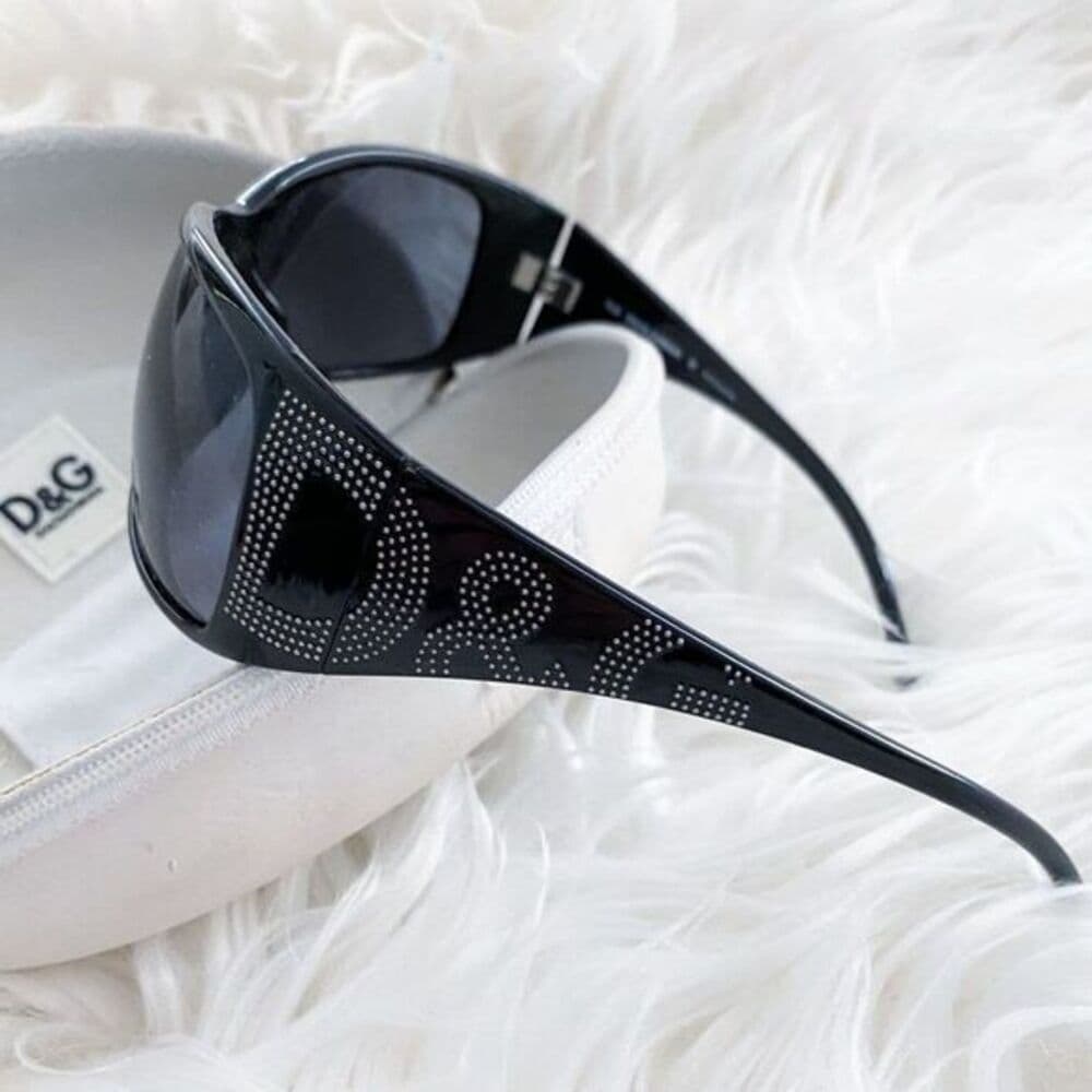 D&G Dolce and Gabbana Vintage Y2K Black 8009 "Studded" Rectangle Sunglasses
